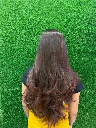 Long hair, styled and blow-dried